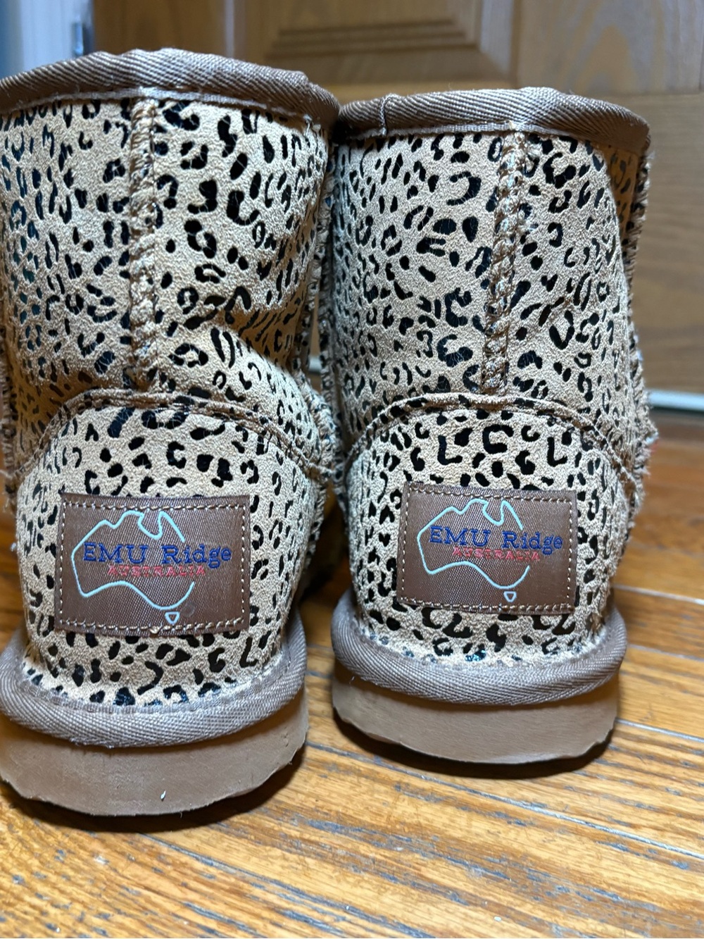 Emu Kids Leopard Print Tan and Black Sheepskin Booties